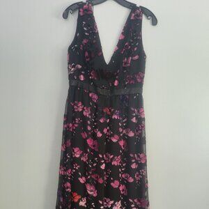 Alice + Olivia Black and Pink, Long, High-Low, Sleeveless Floral Dress